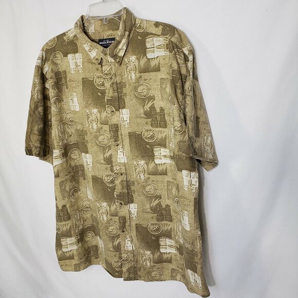 Woolrich Mens Shirt Size Large Camping Short Sleeve Button Brown All Over Print - Picture 4 of 10